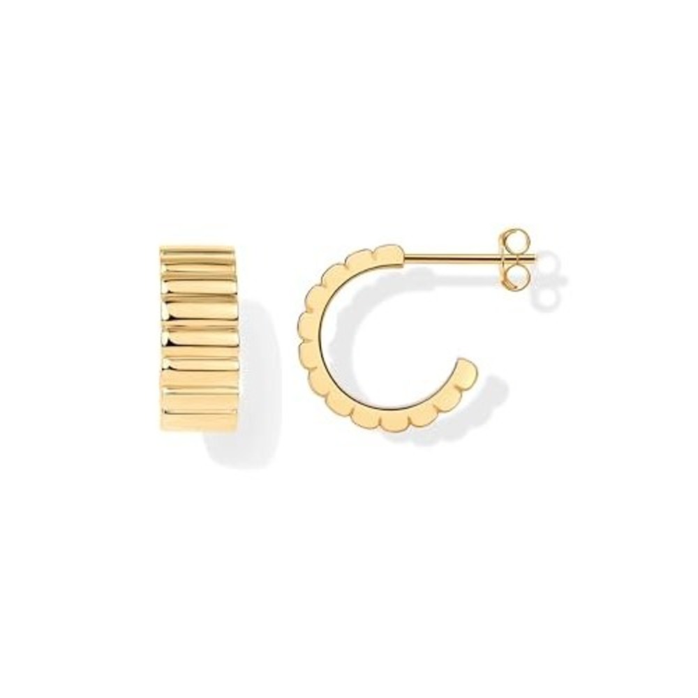 Gold Scalloped Ribbed Hoop Earrings C-Shaped Textured Post Back Jewelry